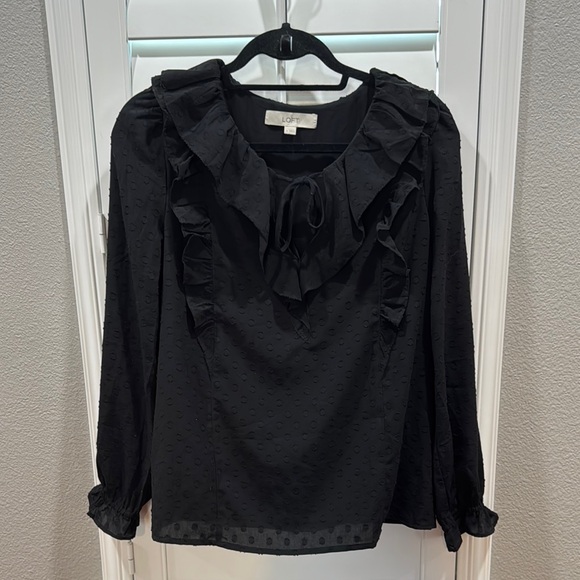 LOFT Tops - EUC LOFT Black Ruffled Tie Front Blouse